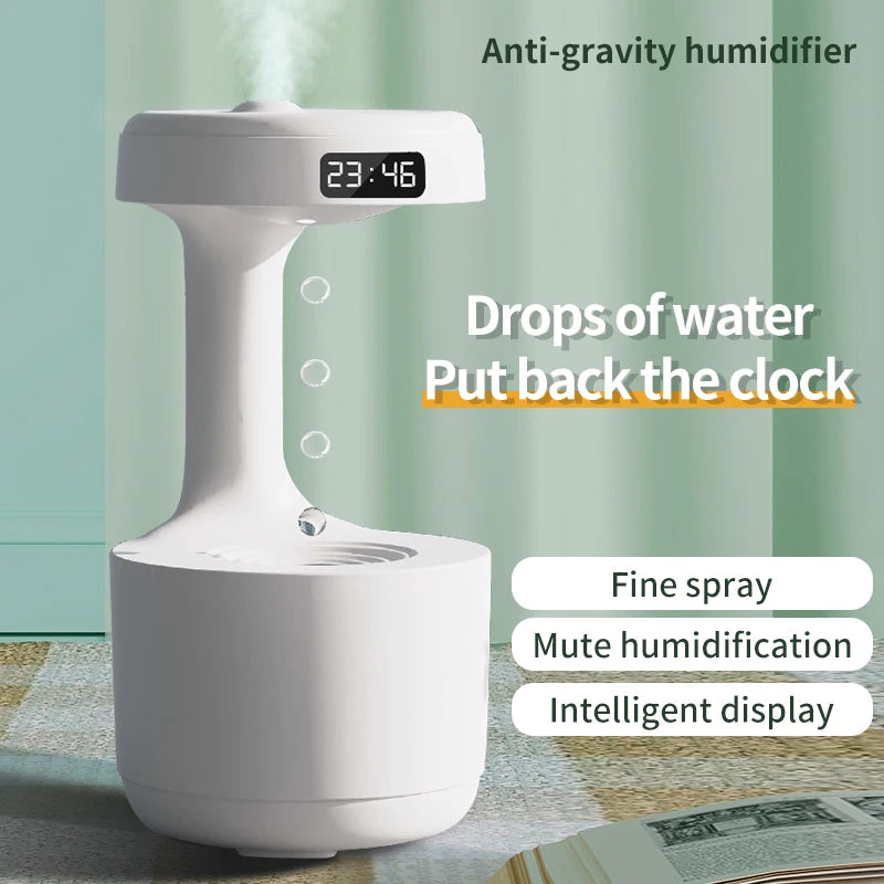 Anti-Gravity Water Droplet Humidifier with LED Clock